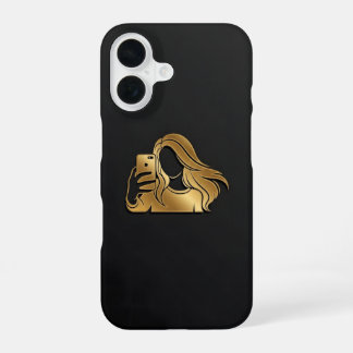 Elegante metallische Gold-Silhouette Selfie Mädche iPhone 16 Hülle