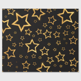 Elegante metallische Goldsterne auf schwarzem Gesc Geschenkpapier