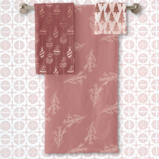 Elegante Metallische Rose Gold Glitzer Rosa Weihna Badhandtuch Set (Von Creator hochgeladen)
