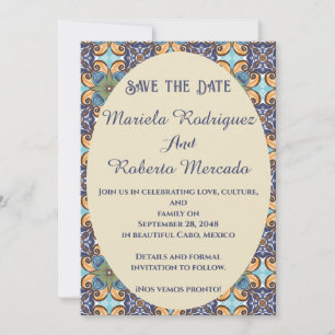 Elegante mexikanische Floral Talavera Oval Wedding Save The Date