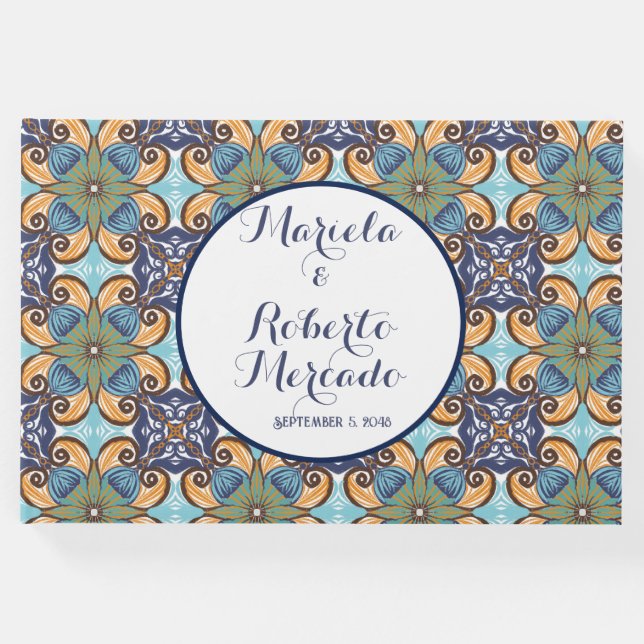 Elegante mexikanische Floral Talavera Wedding Gästebuch (Vorderseite)