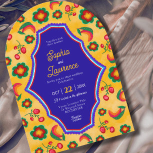 Elegante mexikanische lebendige gelbe blaue Hochze Einladung