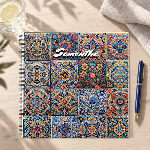 Elegante Mexikanische Rote Gelbe Talavera Fliesen Notizbuch