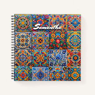 Elegante Mexikanische Rote Gelbe Talavera Fliesen Notizbuch