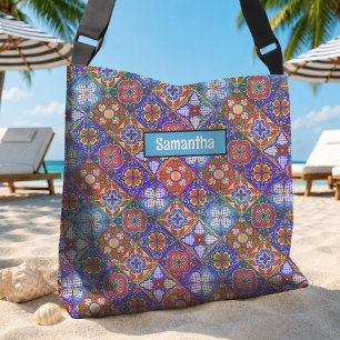 Elegante mexikanische Talavera rot blau violette F Tragetaschen Mit Langen Trägern