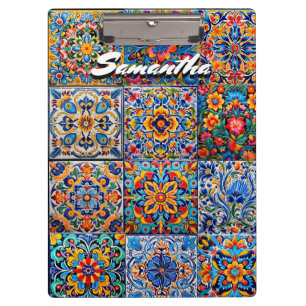 Elegante mexikanische Talavera rot gelbe Fliesen M Klemmbrett