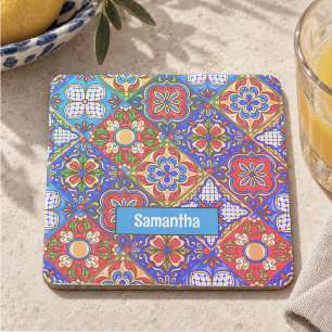 Elegante mexikanische Talavera rote blaue violette Steinuntersetzer
