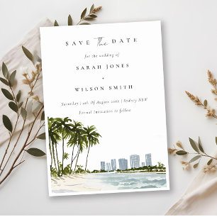 Elegante Miami Florida Palmen Strand Wasserfarbe Save The Date