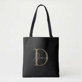 Elegante Midnight Black Mossy Gold Script Monogram