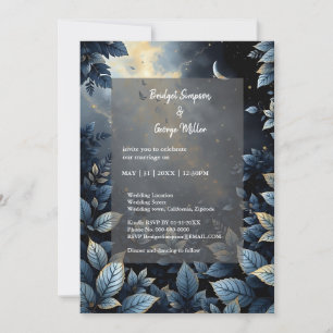 Elegante Midnight Blue and Gold Forest Wedding Einladung