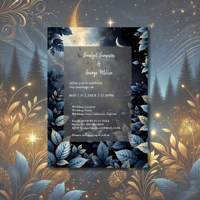 Elegante Midnight Blue and Gold Forest Wedding Einladung (Von Creator hochgeladen)