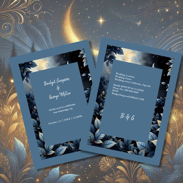 Elegante Midnight Blue and Gold Forest Wedding Einladung (Von Creator hochgeladen)