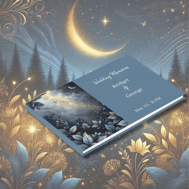 Elegante Midnight Blue and Gold Forest Wedding Gästebuch (Von Creator hochgeladen)