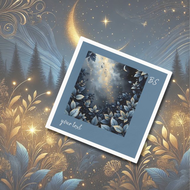 Elegante Midnight Blue and Gold Forest Wedding Serviette (Von Creator hochgeladen)