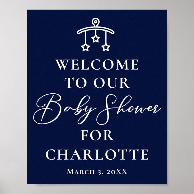 Elegante Midnight Blue Baby Shower Personalisiert Poster (Vorne)