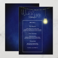 Elegante Midnight Blue Mason Jar Wedding Menu Card