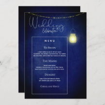 Elegante Midnight Blue Mason Jar Wedding Menu Card