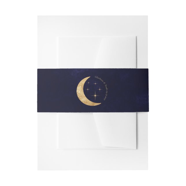 Elegante Midnight Gold Celestial Moon Stars Weddin Einladungsbanderole (Vorderseite Beispiel)
