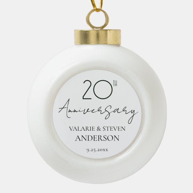 Elegante Minimal 20 Jahre Jubiläum Hochzeit Kerami Keramik Kugel-Ornament (Vorderseite)