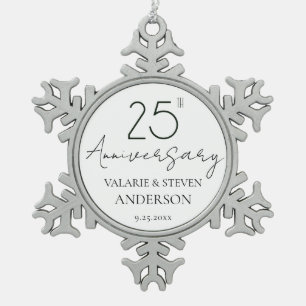 Elegante Minimal 25-jährige Hochzeitsfeier Keramik Schneeflocken Zinn-Ornament