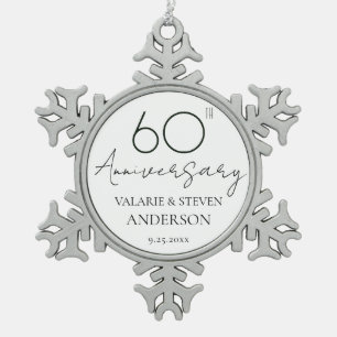 Elegante Minimal 60 Jahre Jubiläum Hochzeitsschnee Schneeflocken Zinn-Ornament