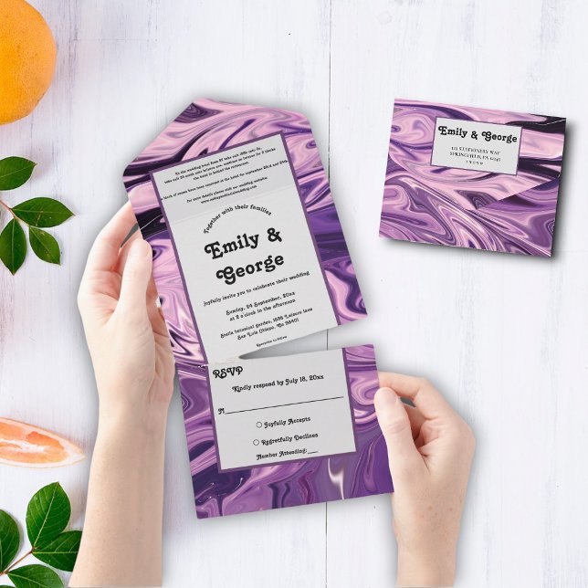 Elegante Minimal Abstrakt Paint Blue Galaxy Hochze All In One Einladung (Von Creator hochgeladen)