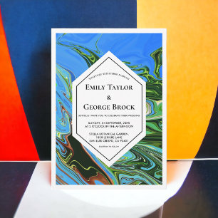 Elegante Minimal Abstrakte blaue Farbe Hochzeit Einladung