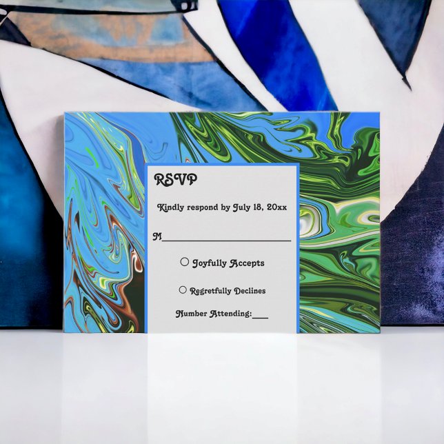 Elegante Minimal Abstrakte blaue Farbe Hochzeit RSVP Karte (Von Creator hochgeladen)
