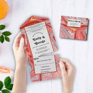 Elegante Minimal Abstrakte Hochzeit Lava All In One Einladung