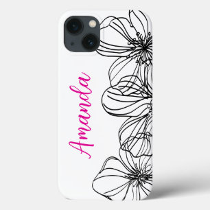 Elegante Minimal Black Blume auf White Phone Case