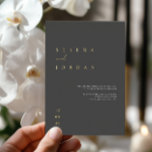 Elegante Minimal Black Foil Hochzeitsreise Folieneinladung<br><div class="desc">Bitte beachten Sie, dass die Kartenfarbe dunkelgrau und nicht schwarz ist. Diese einfache und elegante Einladung ist perfekt für eine moderne Hochzeit. Das Design besticht durch einen handgeschriebenen Schriftart und modernes minimalistisches Design. Für die Hochzeitskollektion "SERENA" konzipiert. Klicken Sie auf "Details", um Ihre Namen, den Ort der Hochzeit, das Datum...</div>