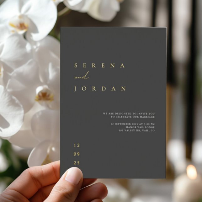 Elegante Minimal Black Foil Hochzeitsreise Folieneinladung (Elegant Minimal Black Foil Wedding Foil Invitation)