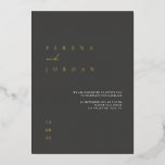 Elegante Minimal Black Foil Hochzeitsreise Folieneinladung<br><div class="desc">Bitte beachten Sie, dass die Kartenfarbe dunkelgrau und nicht schwarz ist. Diese einfache und elegante Einladung ist perfekt für eine moderne Hochzeit. Das Design besticht durch einen handgeschriebenen Schriftart und modernes minimalistisches Design. Für die Hochzeitskollektion "SERENA" konzipiert. Klicken Sie auf "Details", um Ihre Namen, den Ort der Hochzeit, das Datum...</div>
