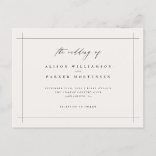 Elegante Minimal Black & Ivory Typografie Hochzeit Einladungspostkarte