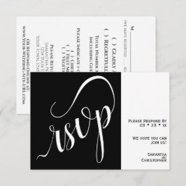 Elegante Minimal Black & White Calligraphy Wedding RSVP Karte