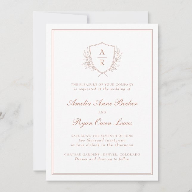 Elegante Minimal-Blätter Hochzeit Einladung (Vorderseite)