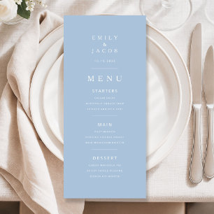 Elegante Minimal Blaue Hochzeit Menükarte