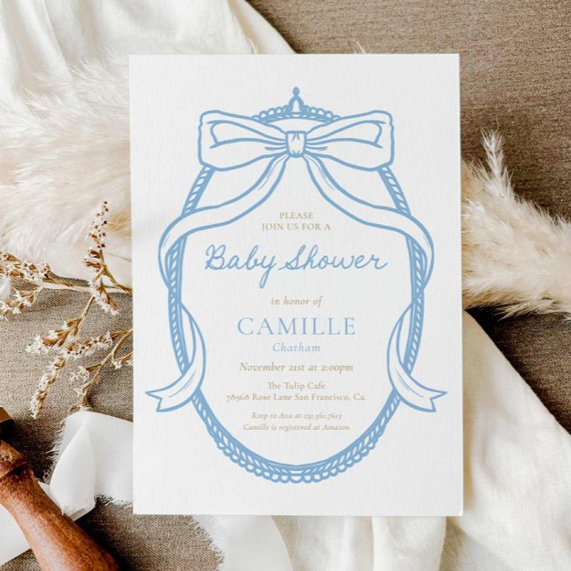 Elegante Minimal Blue Boy Baby Dusche Einladung (Elegant Minimal Blue Boy Baby Shower Invite)