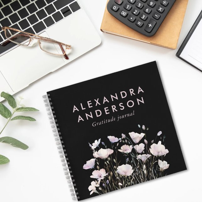 Elegante Minimal Boho Rosa Wildblumen Wasserfarben Notizbuch (Von Creator hochgeladen)