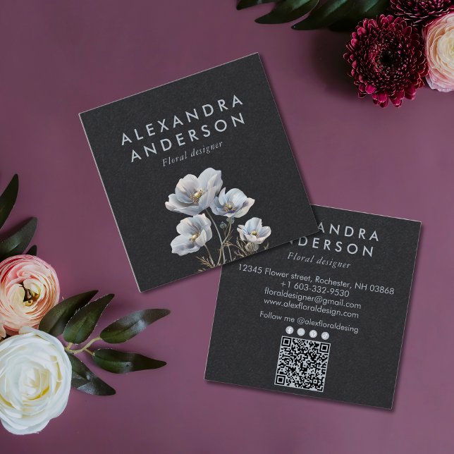 Elegante Minimal Boho Wildblumen Quadratische Visitenkarte (Elegant Minimal Boho Wildflowers Watercolor Square Business Card)