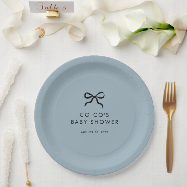 Elegante Minimal Bow Boy Baby Shower Pappteller (Hochzeit)