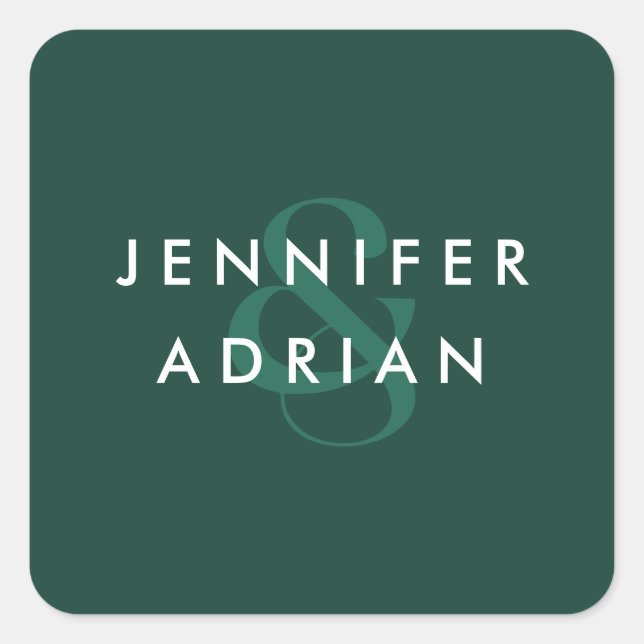 Elegante Minimal Brunswick Green Moderne Hochzeit Quadratischer Aufkleber (Vorderseite)