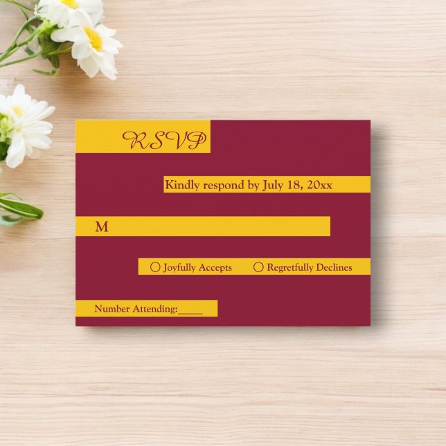 Elegante Minimal Burgund und Gold Moderne Hochzeit RSVP Karte (Von Creator hochgeladen)