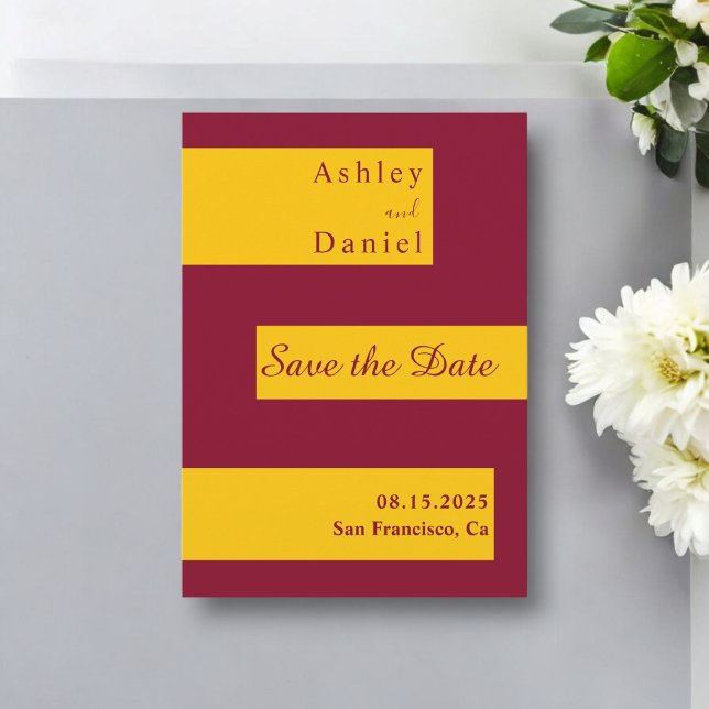 Elegante Minimal Burgund und Gold Moderne Hochzeit Save The Date (Von Creator hochgeladen)
