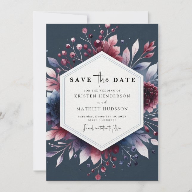 Elegante Minimal Burgundy Wedding Save The Date (Vorderseite)