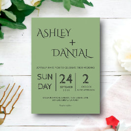 Elegante Minimal Calligraphy Green Moderne Hochzei Einladung