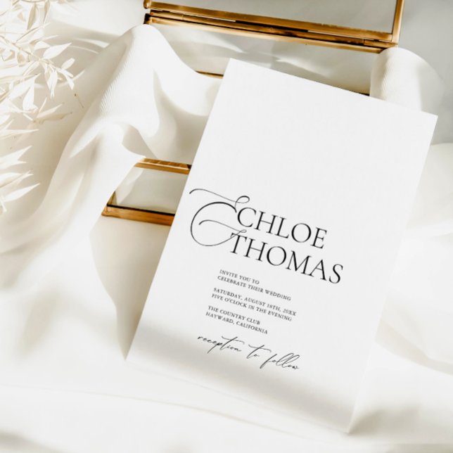 Elegante Minimal Calligraphy White Classic Wedding Einladung (Von Creator hochgeladen)