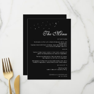 Elegante Minimal Celestial Black & White Wedding Menükarte