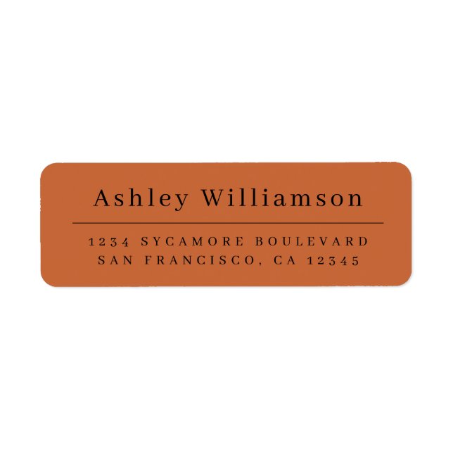 Elegante Minimal Chic Burnt Orange Rücksendeadress (Vorne)