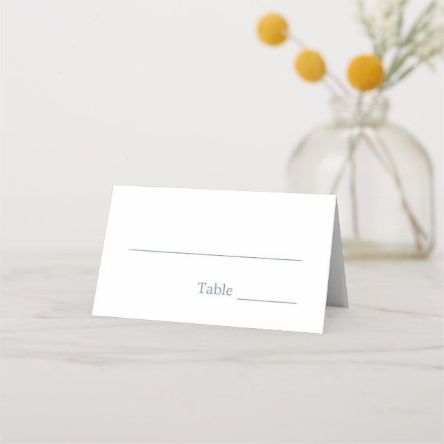 Elegante Minimal Dusty Blue Wedding Platzkarte (Vorderseite)